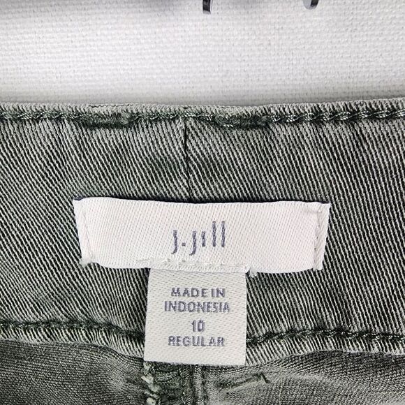 J. Jill Womens Cropped Pants Size 10 Green Gray Twill Wide Leg Stretch Comfort - Picture 5 of 6